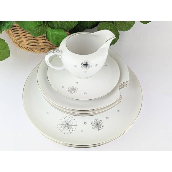 MCM 1950s Silver Trim Bread Butter Plate Retro Summit Fine China Stardust Japan - Picture 5 of 5